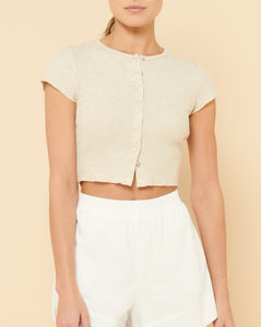 NUDE LUCY Dylan Button Front Waffle Tee - Cream Marle
